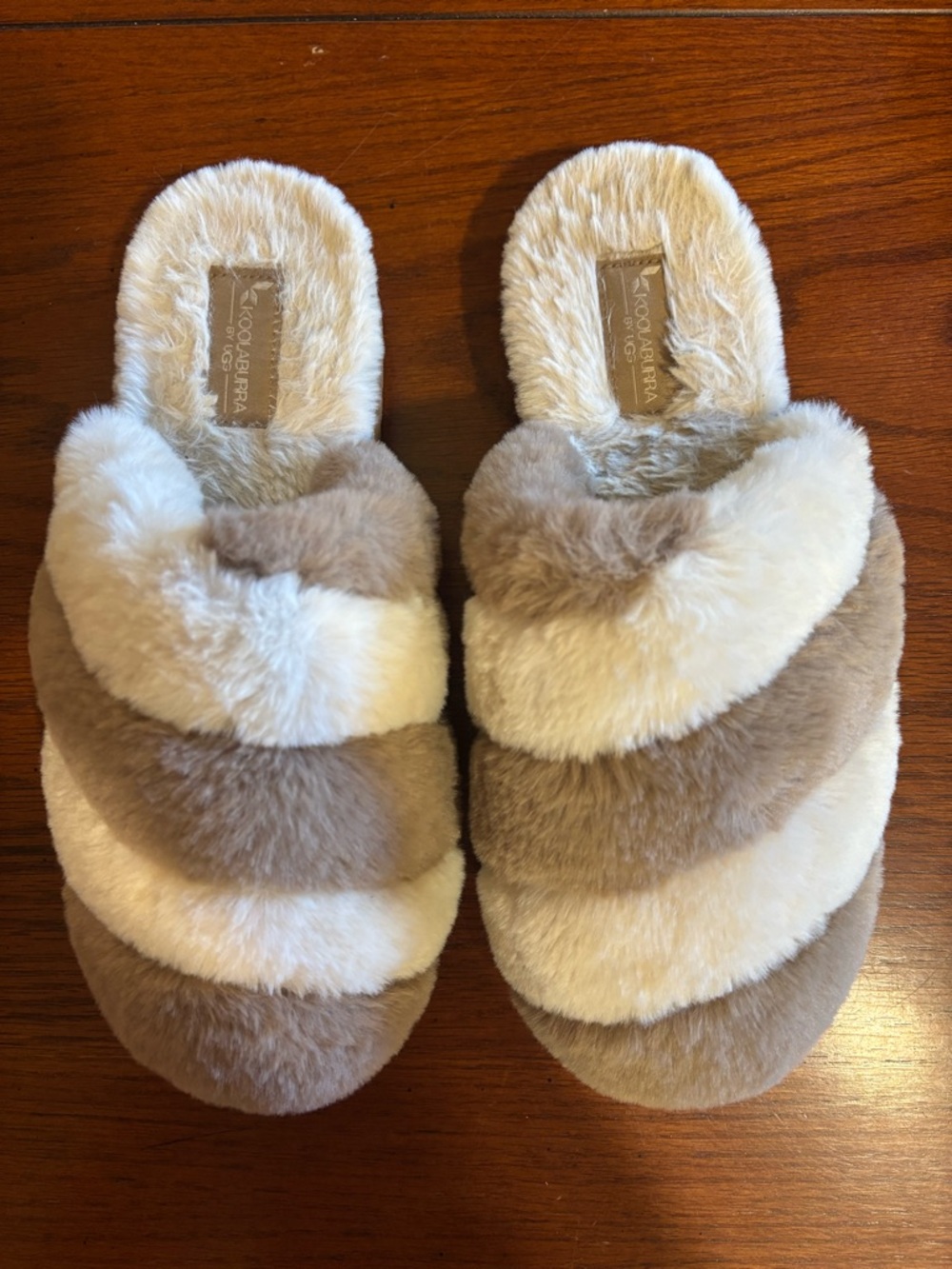 Koolaburra by Ugg Fur Slide Slippers - Beige & Cream